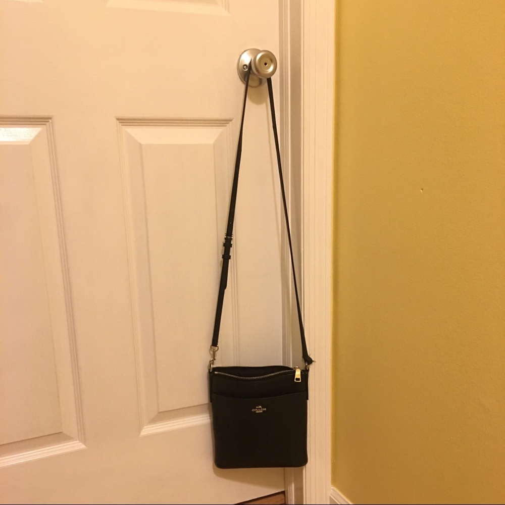 COACH Black Leather Crossbody Bag - Saffiano Zip Top - Picture 3 of 4